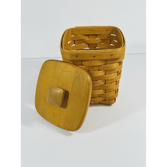 Longaberger 1997 Small Spoon Basket Brown With Woodcrafts Knob Lid 6” Vintage - Picture 10 of 10